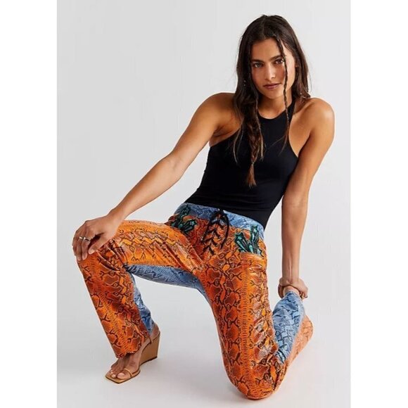 Free People X Dancassab Dan Cassab Carmina Leather Pants Snakeskin Size XL NEW - Picture 1 of 8